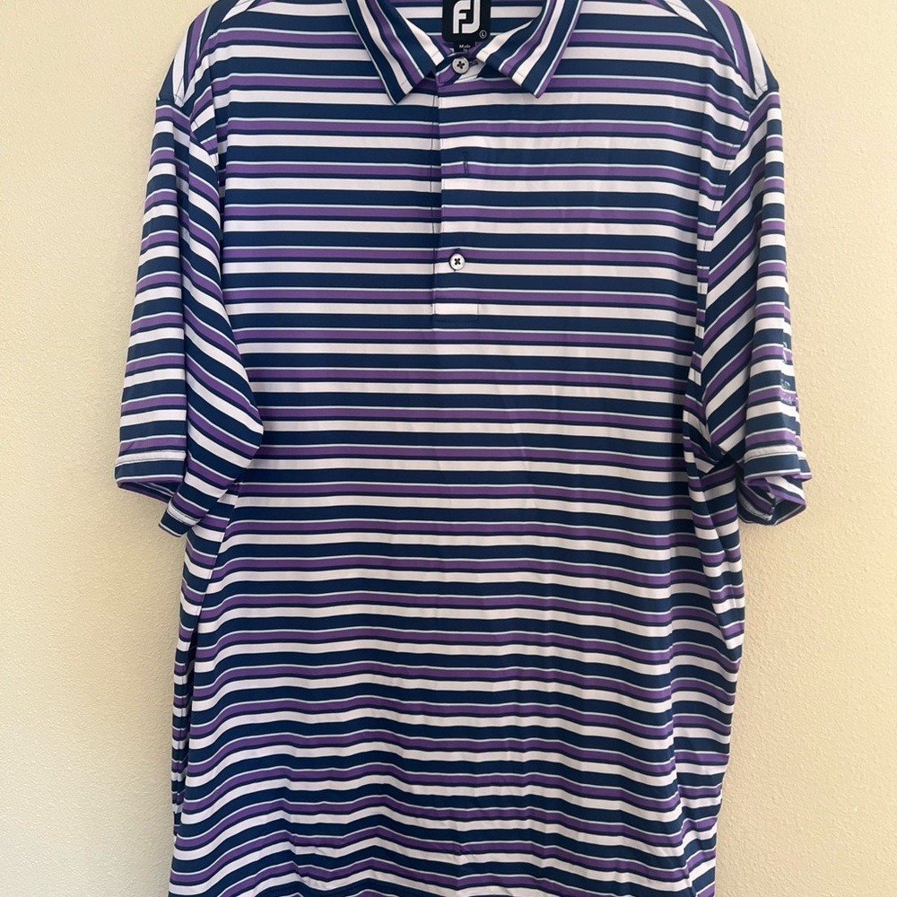 FootJoy Polo Shirt Mens L Purple Striped Excellent Golf Shady Canyon Performance